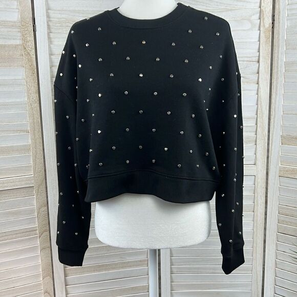 3/$25 AQUA Silver Studded Cropped Sweatshirt Sweater Medium - Picture 2 of 14